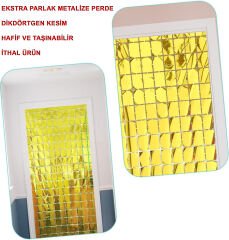 Ekstra Metalize Altın Renk Disko Dikdörtgen Kesim Kapı Perdesi Dekorasyon 1x2 Metre (4944)