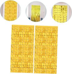 Ekstra Metalize Altın Renk Disko Dikdörtgen Kesim Kapı Perdesi Dekorasyon 1x2 Metre (4944)