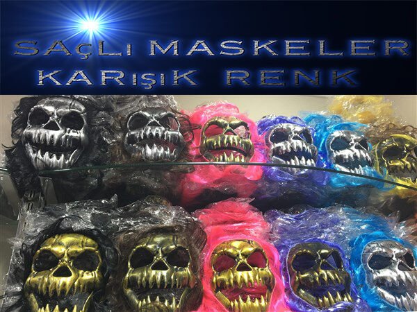 Saçlı Kuru Kafa İskelet Maske 1 Adet (4944)