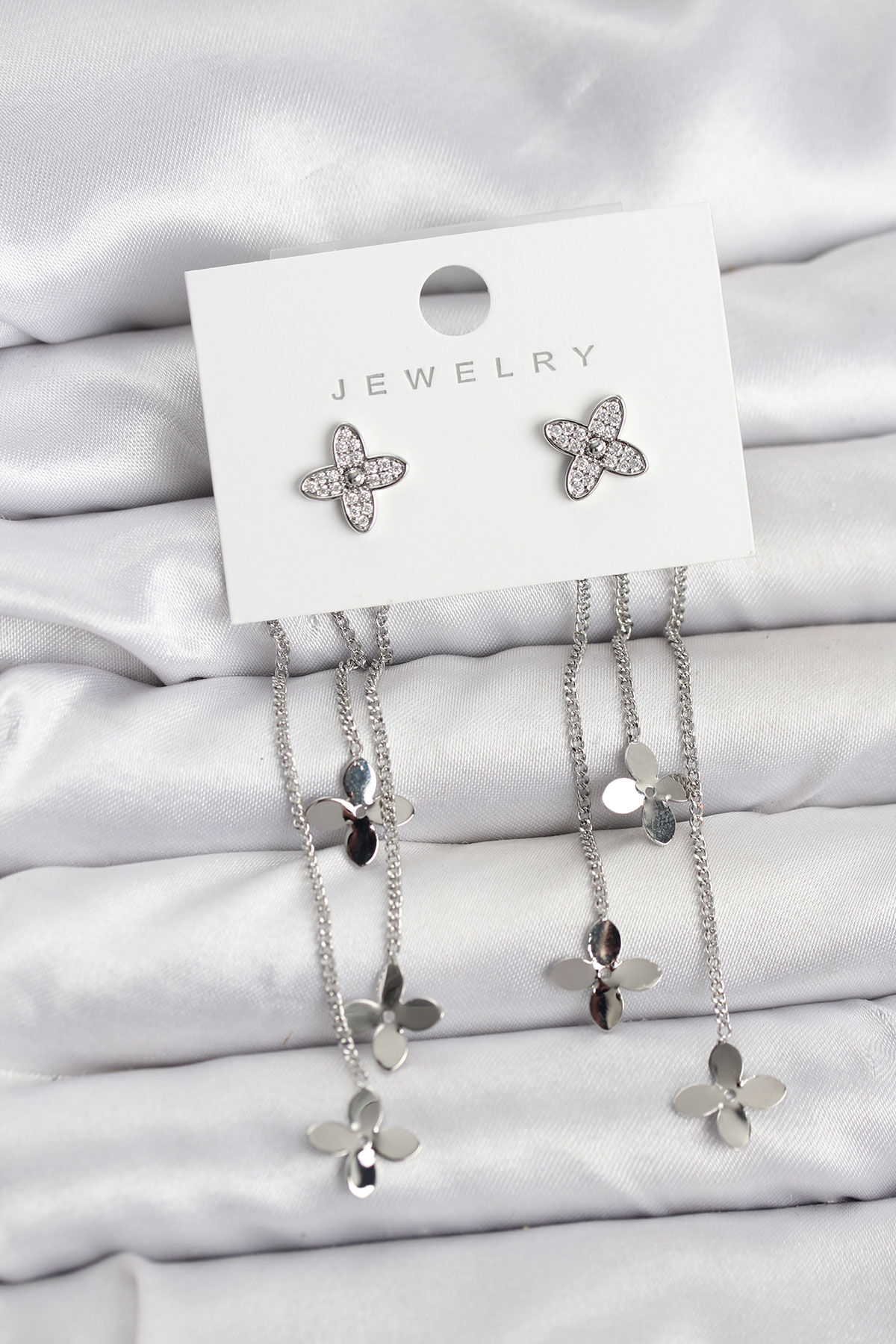 Lotus Model Gümüş Renk Pirinç Sallantılı Kadın Küpe - TJ-BKP11460