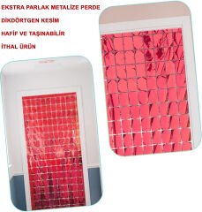Ekstra Metalize Kırmızı Renk Disko Dikdörtgen Kesim Kapı Perdesi Dekorasyon 1x2 Metre (4944)