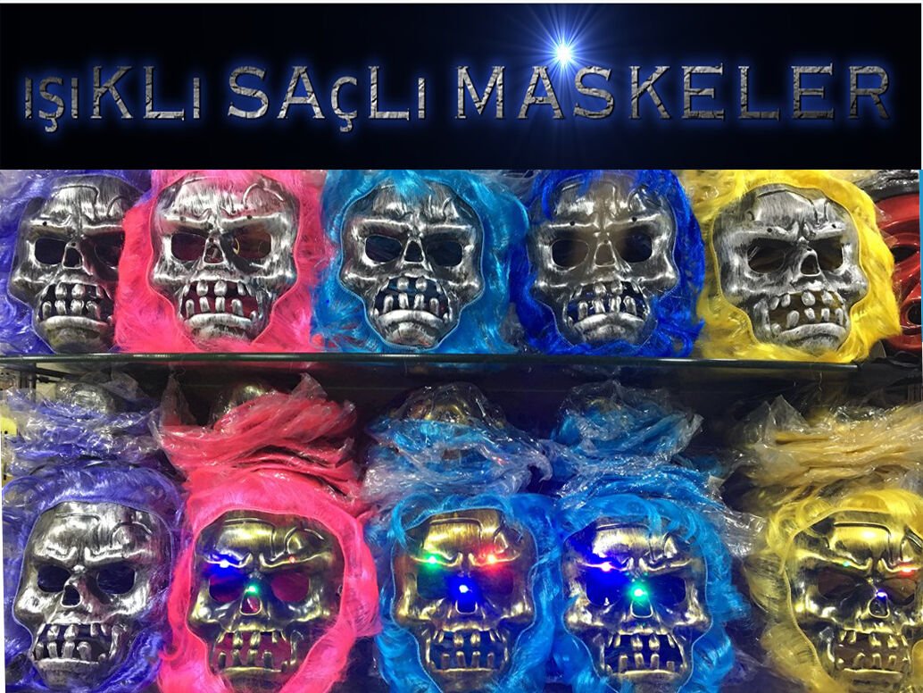 Cadılar Bayramı Işıklı Halloween Kuru Kafa Maskesi 1 Adet karışık Renk (4944)