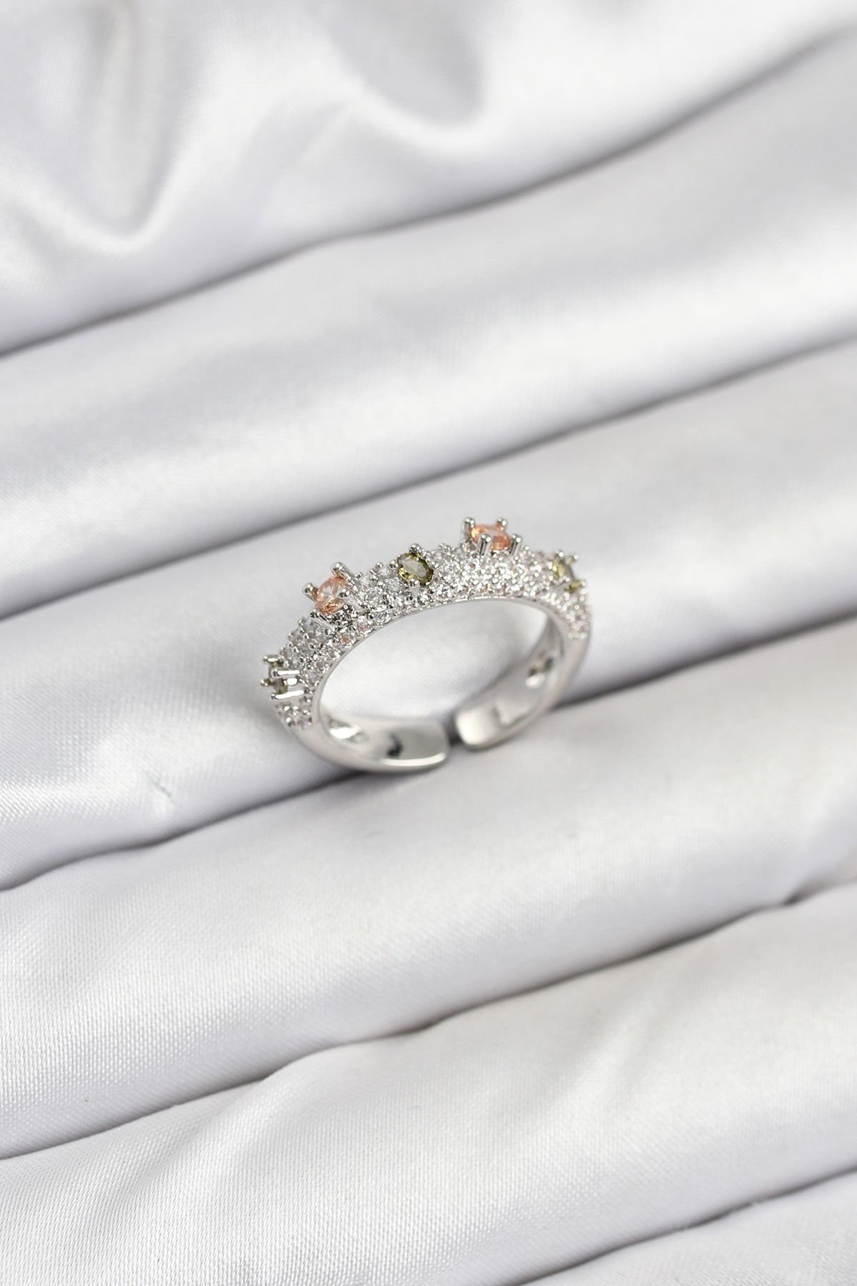 Pirinç Gümüş Renk Zirkon Taşlı Vintage Kadın Yüzük - TJ-BYK3833