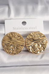 Pirinç Gold Renk İşlemeli Daire Plaka Model Kadın Küpe - TJ-BKP10153