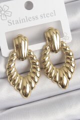 316 Çelik Gold Renk İşlemeli Motiif Model Kadın Küpe - TJ-BKP10528