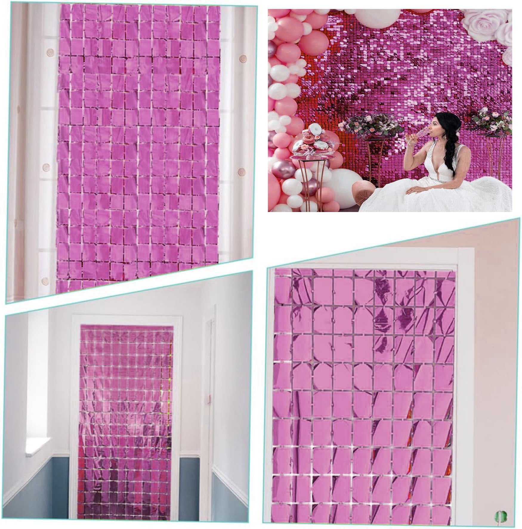 Ekstra Metalize Rose Gold Renk Disko Dikdörtgen Kesim Kapı Perdesi Dekorasyon 1x2 Metre (4944)