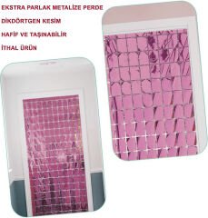 Ekstra Metalize Rose Gold Renk Disko Dikdörtgen Kesim Kapı Perdesi Dekorasyon 1x2 Metre (4944)