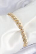 Pirinç Zirkon Taşlı Yarım Topcuk Model Gold Renk VIP Seri Kadın Bileklik - TJ-BB7508