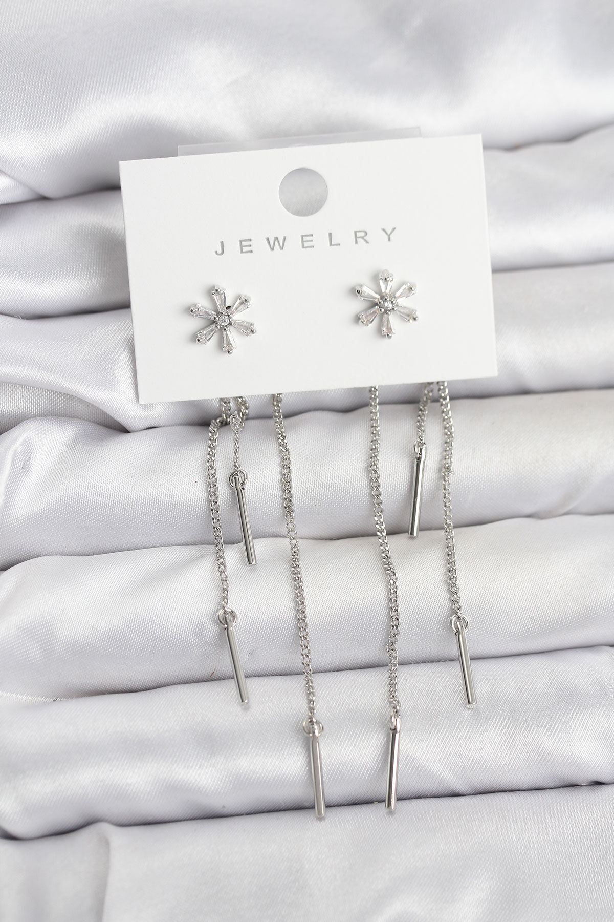 Çiçek Model Gümüş Pirinç Sallantılı Kadın Küpe - TJ-BKP11464