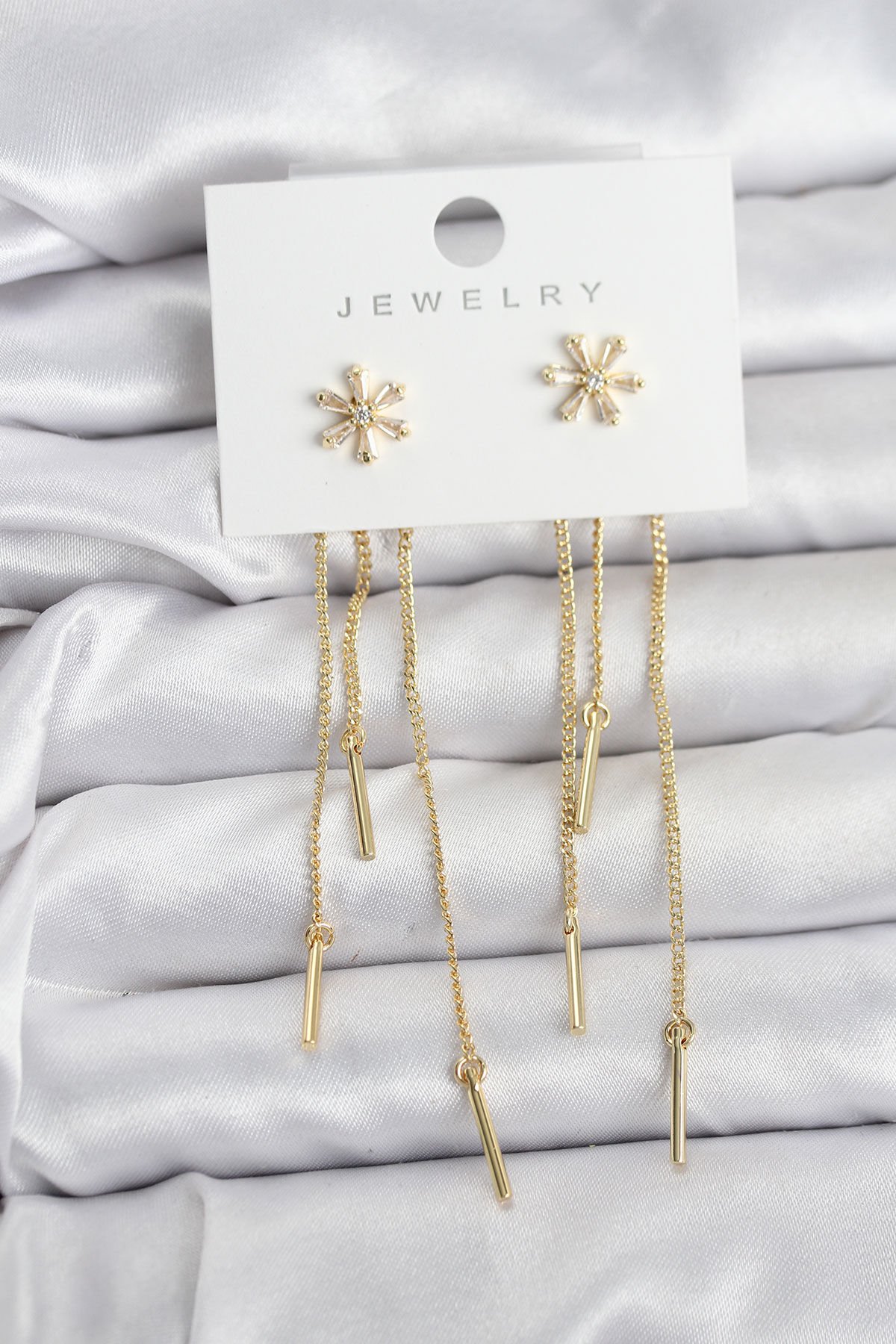 Çiçek Model Gold Pirinç Sallantılı Kadın Küpe - TJ-BKP11465