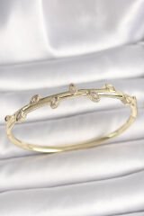 Pirinç Gold Renk Damla Zirkon Taşlı Kadın Kelepçe - TJ-BB6863