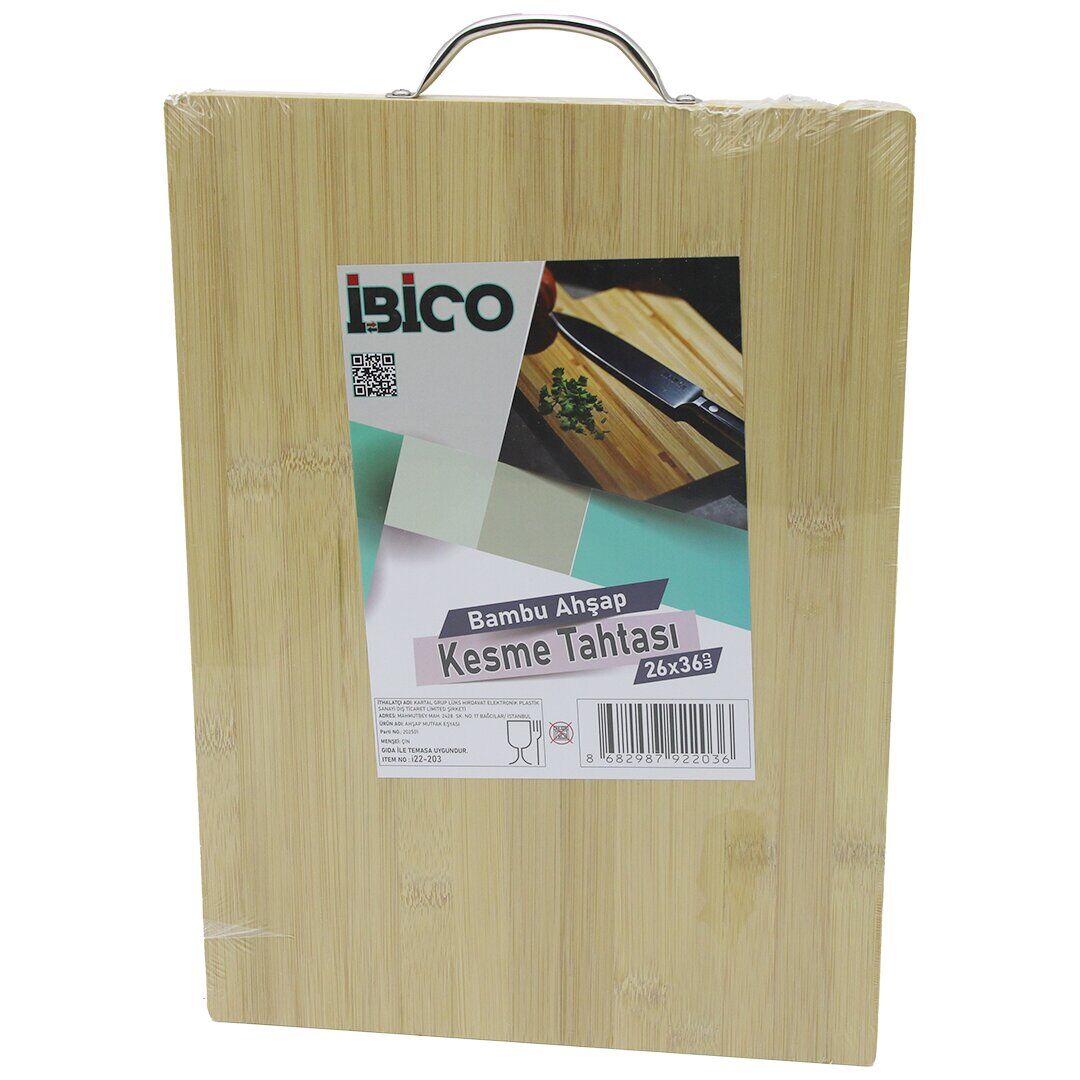 26X36 X 1.7CM LUX AHŞAP BAMBU KESİM PANOSU - KESME TAHTASI METAL KULPLU (4944)