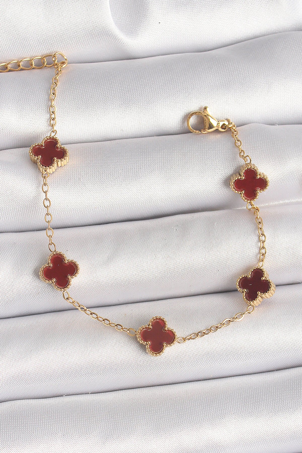 316L Çelik Gold Renk Kahverengi Yonca Model Kadın Bileklik - TJ-BB6865