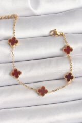 316L Çelik Gold Renk Kahverengi Yonca Model Kadın Bileklik - TJ-BB6865