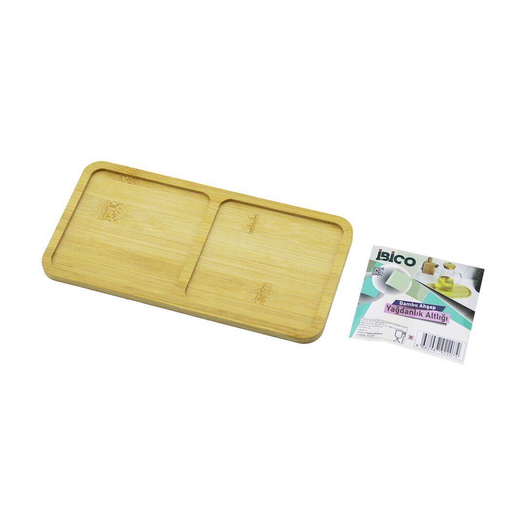 DİKDÖRTGEN 2 BÖLMELİ AHŞAP BAMBU YAĞDANLIK ALTLIK MİNİ TEPSİ 12 X 23.4 X 0.8CM (4944)