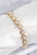 Pirinç Zirkon Taşlı Daire Baget Model Gold Renk VIP Seri Kadın Bileklik - TJ-BB7514