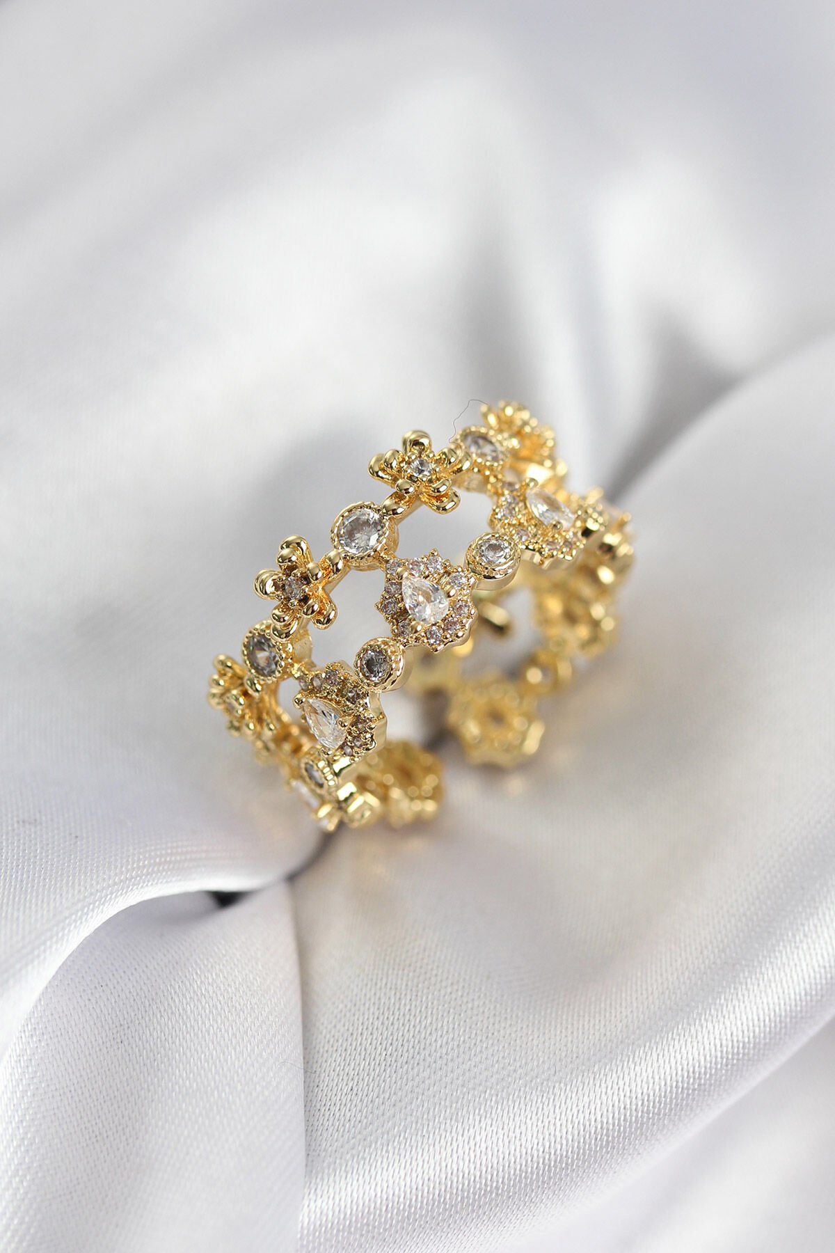 Zirkon Taşlı 2'li Model Gold Renk Kadın Yüzük - TJ-BYK3936