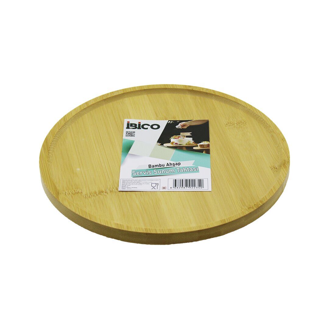 YUVARLAK=24.5CM AYAKLI=4CM KENARLI YÜZEY AHŞAP BAMBU SUNUM TEPSİSİ - MİNİ SOFRA (4944)