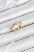 Pirinç Gold Renk Zirkon Taşlı Sırım Kadın Yüzük - TJ-BYK3846