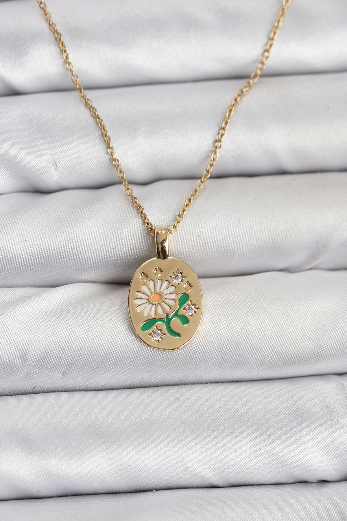 316L Çelik Zincir Papatya Figürlü Kadın Kolye - TJ-BKO10756