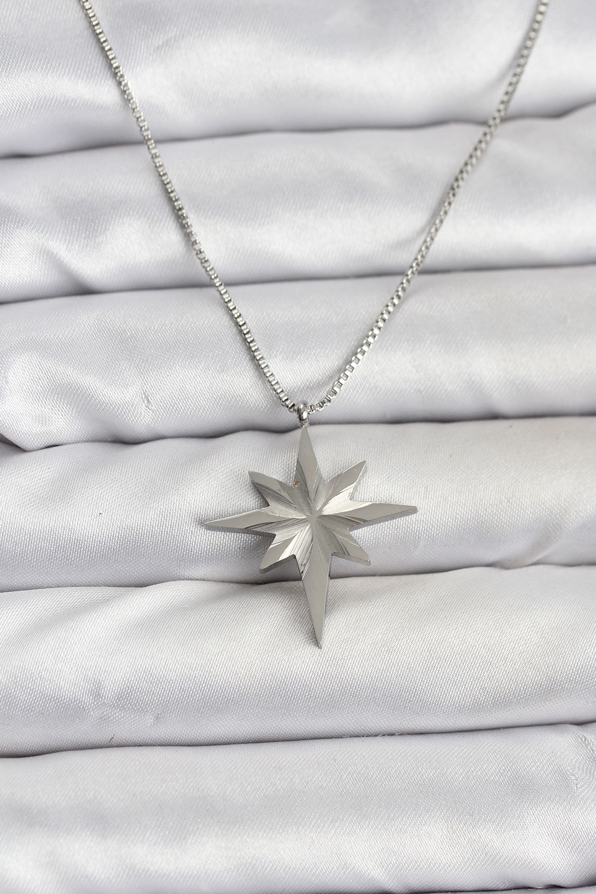 316L Çelik Zincir Gümüş Renk Kutup Yıldızı Model 60 cm Zincir Kadın Kolye - TJ-BKO10758