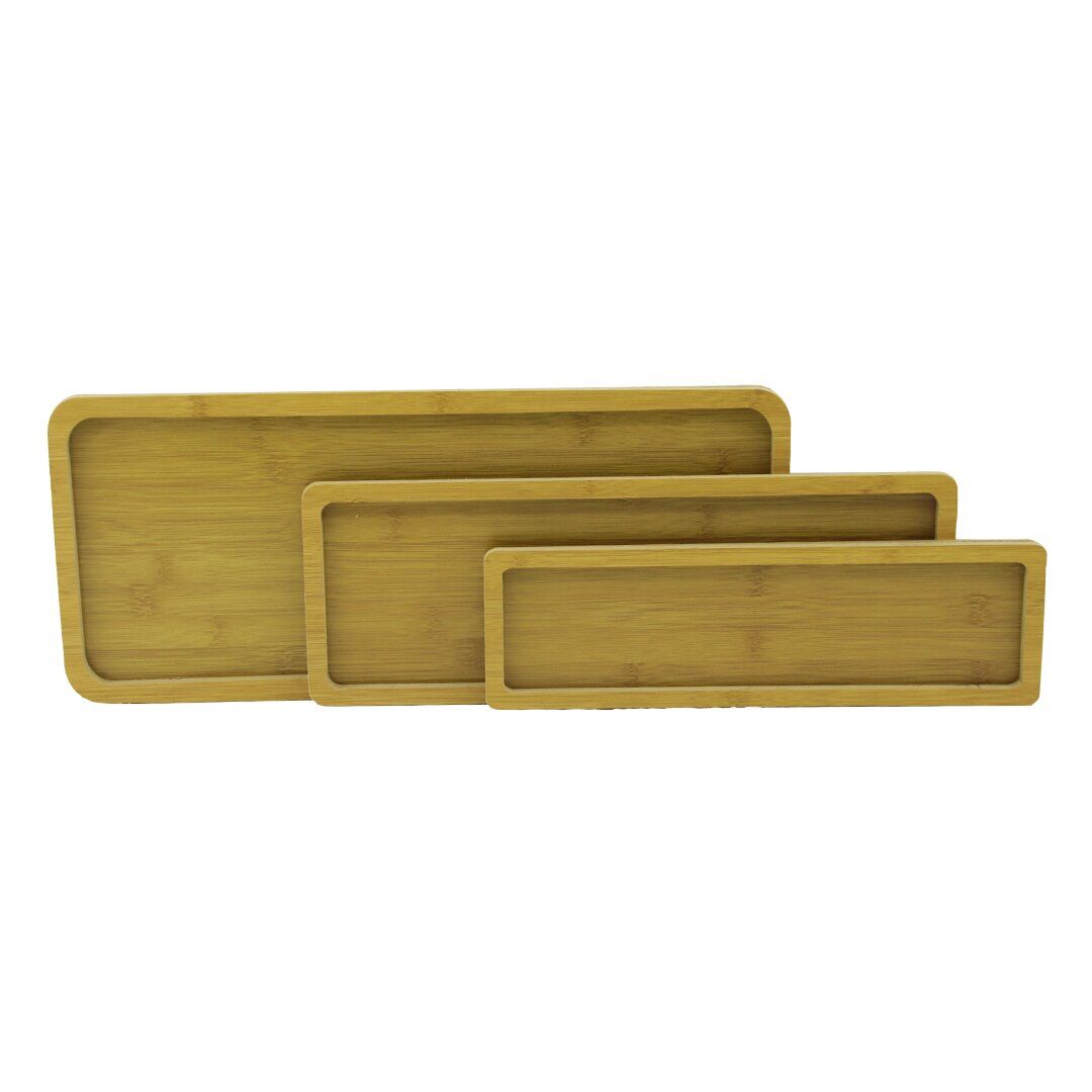DİKDÖRTGEN - DÜZ KENAR - 3LÜ SET AHŞAP MDF SUNUM TEPSİ SETİ 10X33.5-14X39.5-19.5X45CM (4944)