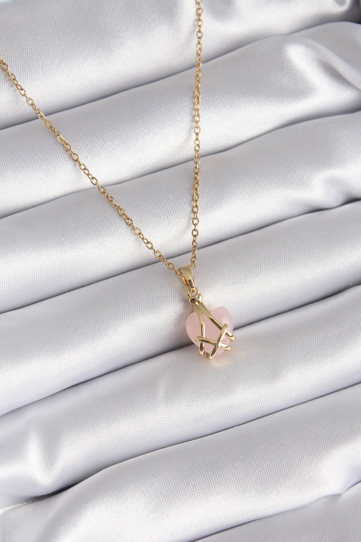 316L Çelik Gold Renk Pembe Kalp Model Kadın Kolye - TJ-BKO8317
