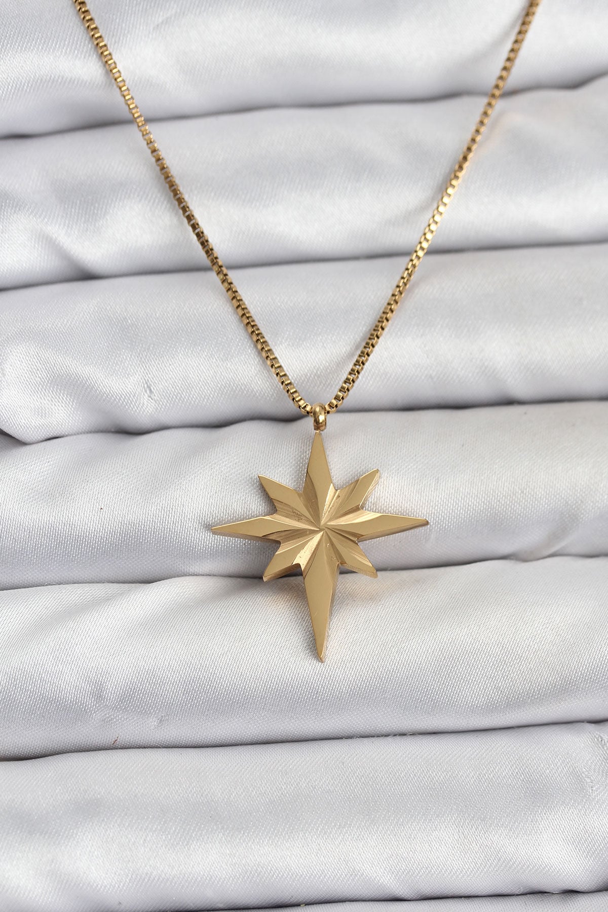 316L Çelik Zincir Gold Renk Kutup Yıldızı Model 60 cm Zincir Kadın Kolye - TJ-BKO10759