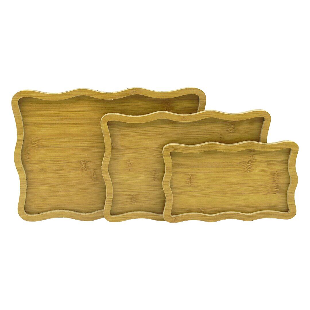 DİKDÖRTGEN - DALGALI KENAR - 3LÜ SET AHŞAP MDF SUNUM TEPSİ SETİ 13.5X23.5-19.5X29.5-23.5X33.5CM (4944)