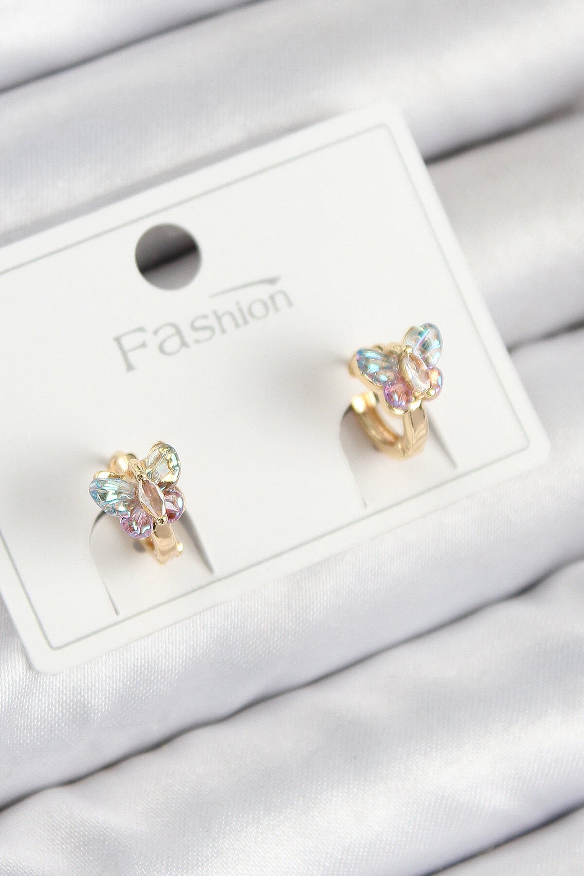 Pirinç Zirkon Taşlı Kelebek Model Gold Renk Çocuk Küpe - TJ-BKP11194