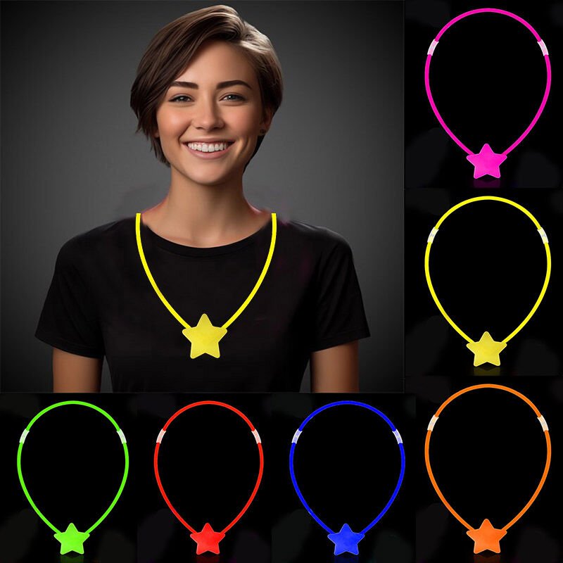 Glow Stick Yıldız Kolye - Glow Kolye - Glow Stick Partisi Yıldız Kolye 6 Adet (4944)