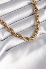 316L Çelik Gold Renk Örme Burgu Zincir Model Kadın Kolye - TJ-BKO8344