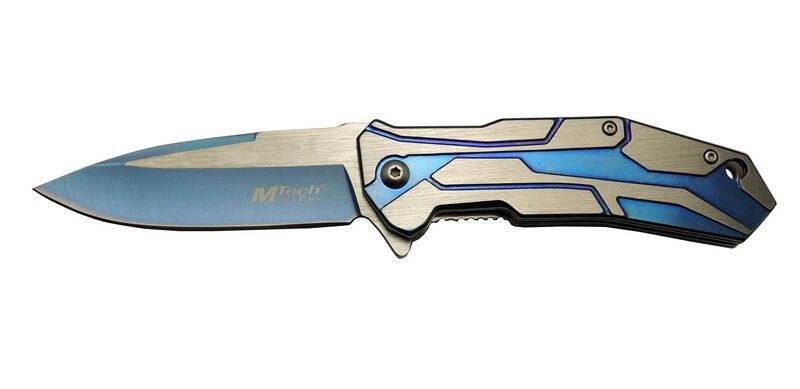 4-10-1 Mavi Kamp Çakı 20cm- Yarı Otomatik, Metal Sap