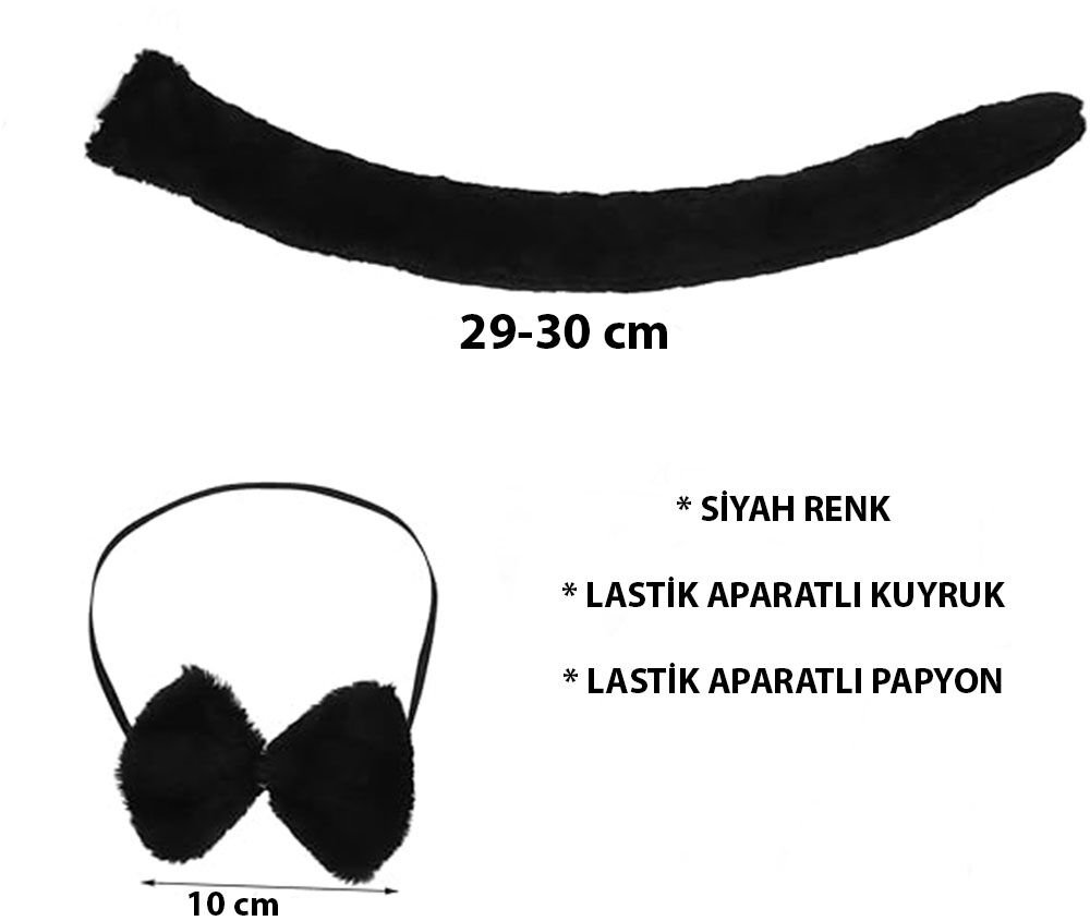 Peluş Siyah Renk Kuyruk ve Papyon Yetişkin Çocuk Uyumlu (4944)