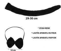 Peluş Siyah Renk Kuyruk ve Papyon Yetişkin Çocuk Uyumlu (4944)