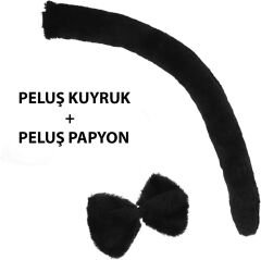 Peluş Siyah Renk Kuyruk ve Papyon Yetişkin Çocuk Uyumlu (4944)