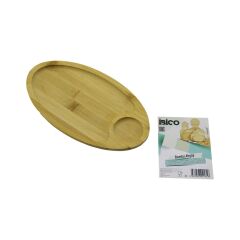 OVAL 2 BÖLMELİ=1+1 AHŞAP BAMBU SERVİS SUNUM TEPSİ - TAHTASI MİNİ TEPSİ 25 X 14 X 1.4CM (4944)