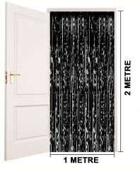 Siyah Renk Ekstra Metalize Parlak Saçaklı Arka Fon Perde İthal A Kalite 1x2 Metre (4944)