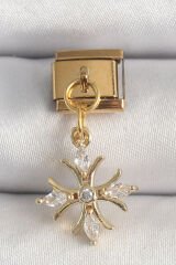316L Çelik Gold Renk Sallantı Zirkon Taşlı Kar Tanesi Model Nomination Charm - TJ-BC1341