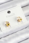 Pirinç Zirkon Taşlı Arı Model Gold Renk Çocuk Küpe - TJ-BKP11199
