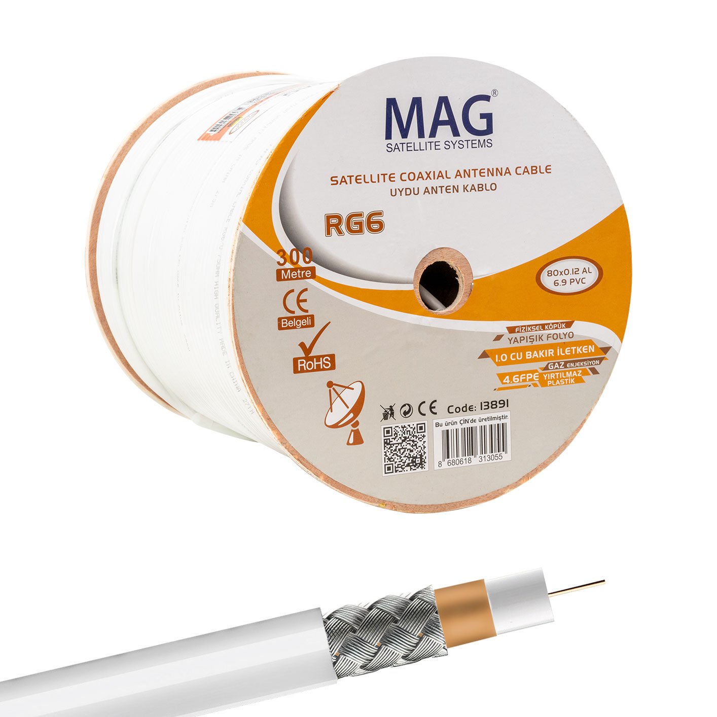 MAG AVANGART RG6/U4 BAKIR SAT1 80 TEL ANTEN KABLOSU (300 METRE) (4944)