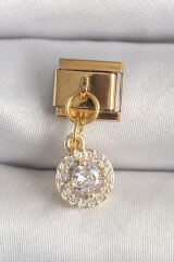316L Çelik Gold Renk Sallantı Daire Zirkon Taşlı Nomination Charm - TJ-BC1342