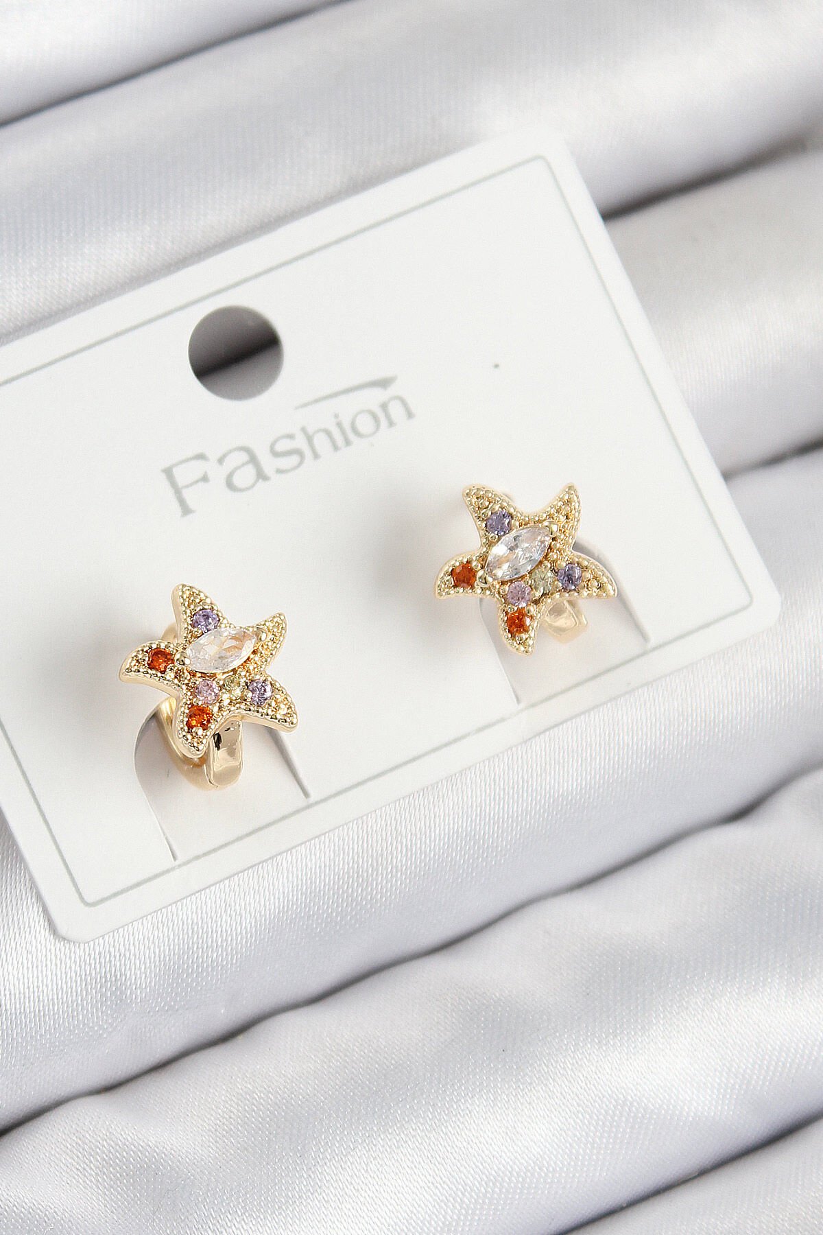 Pirinç Zirkon Taşlı Yıldız Model Gold Renk Çocuk Küpe - TJ-BKP11200