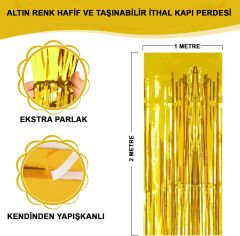 Altın Gold Renk Ekstra Metalize Parlak Saçaklı Arka Fon Perde İthal A Kalite 1x2 Metre (4944)