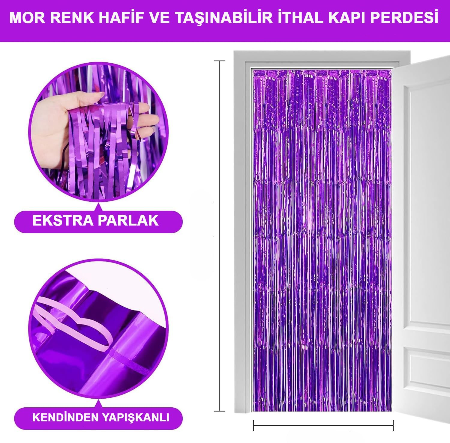 Mor Renk Ekstra Metalize Parlak Saçaklı Arka Fon Perde İthal A Kalite 1x2 Metre (4944)