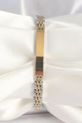 316L Çelik Gold Gümüş Renk Zincir Künye Model Erkek Bileklik - TJ-EB3714