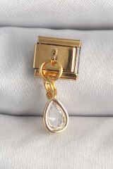 316L Çelik Gold Renk Sallantı Damla Zirkon Taşlı Nomination Charm - TJ-BC1345