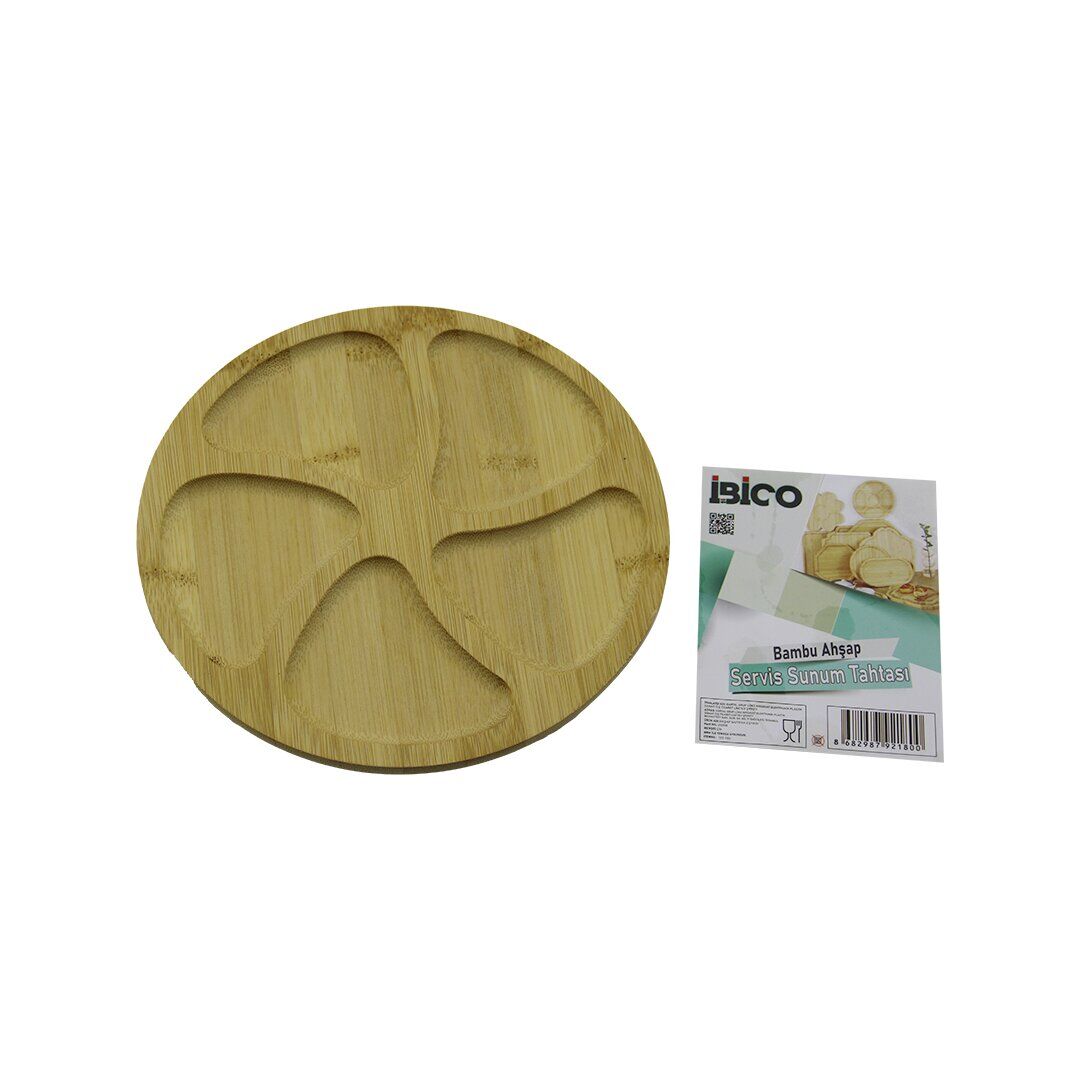 YUVARLAK 5 BÖLMELİ AHŞAP BAMBU SERVİS SUNUM TEPSİ - TAHTASI 20 X 1.4CM (4944)