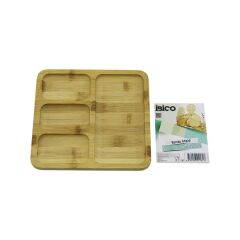 KARE 4 BÖLMELİ=3+1 AHŞAP BAMBU SERVİS SUNUM TEPSİ - TAHTASI 20 X 20 X 1.4CM (4944)