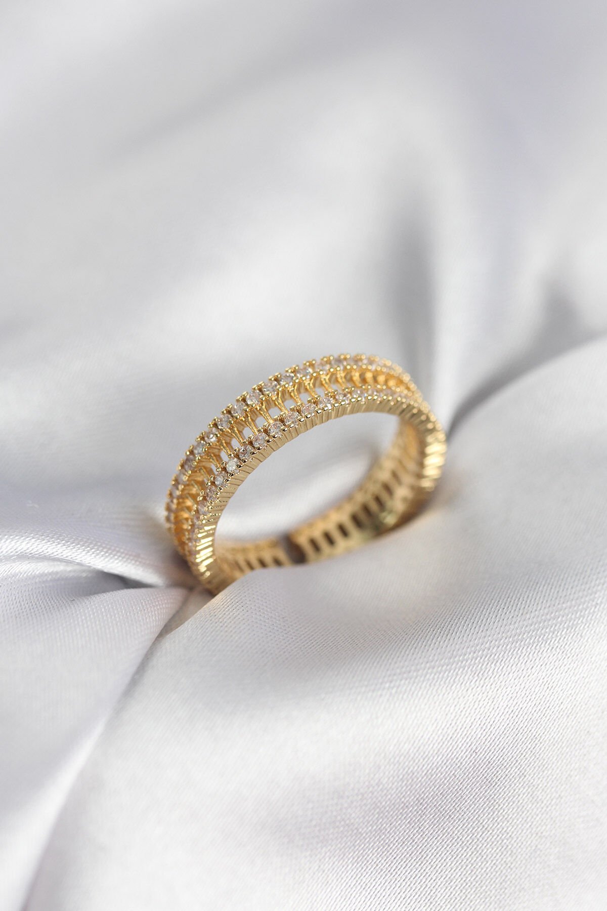 Gold Renk Minimal Zirkon Taşlı Kadın Yüzük - TJ-BYK3957